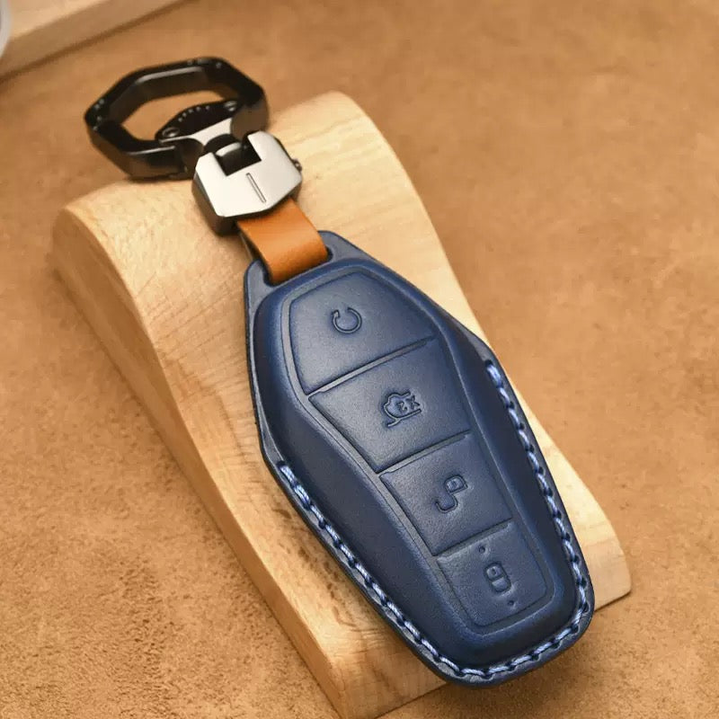 Luxury Leather Car Key Case Cover Fob Shell for BYD