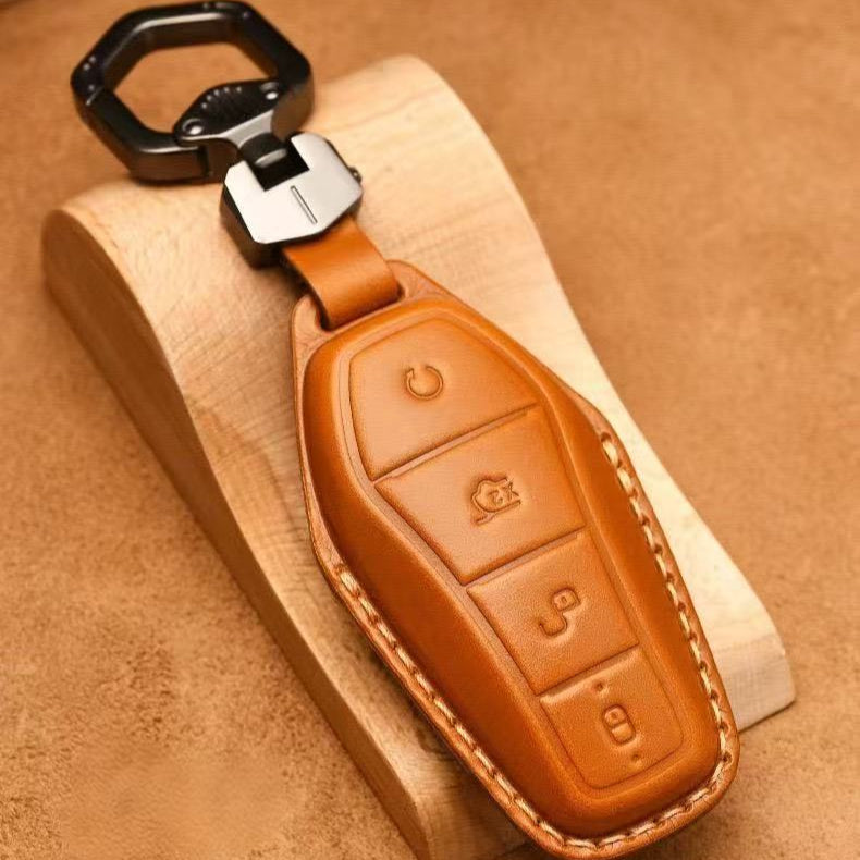Luxury Leather Car Key Case Cover Fob Shell for BYD